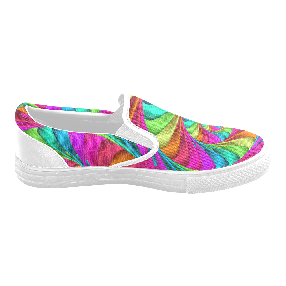 Psychedelic Rainbow Spiral Men's Slip-on Canvas Shoes (Model 019)