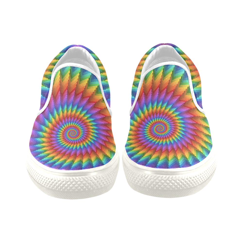 Psychedelic Rainbow Spiral Men's Unusual Slip-on Canvas Shoes (Model 019)