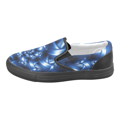 Digital Art Blue Fractal Spiral Men's Slip-on Canvas Shoes (Model 019)