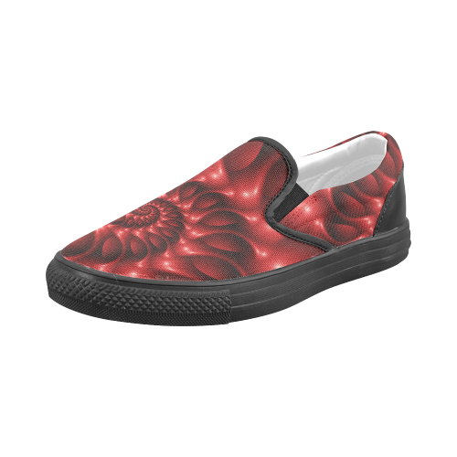 Digital Art Glossy Red Fractal Spiral Men's Slip-on Canvas Shoes (Model 019)