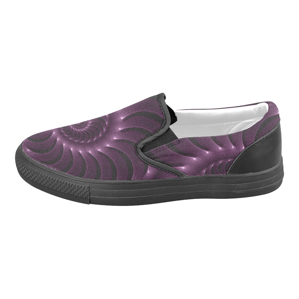 Digital Art Glossy Plum Purple Fractal Spiral Men's Slip-on Canvas Shoes (Model 019)