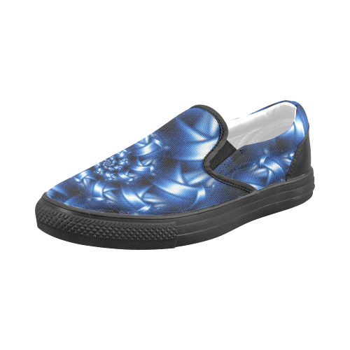 Digital Art Blue Fractal Spiral Men's Slip-on Canvas Shoes (Model 019)
