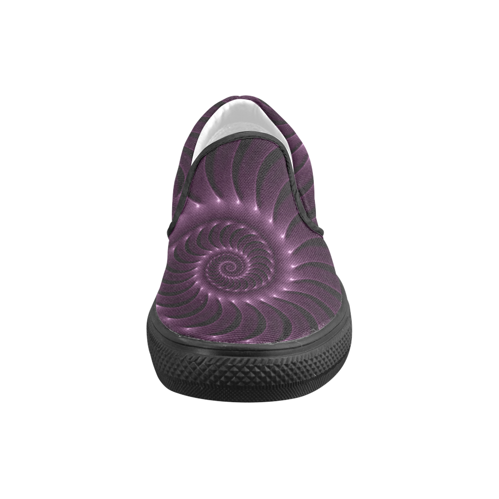 Digital Art Glossy Plum Purple Fractal Spiral Men's Slip-on Canvas Shoes (Model 019)