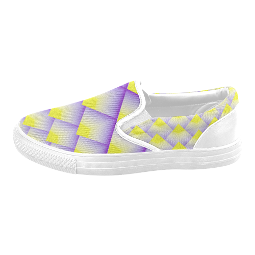 Geometric 3D Purple and Yellow Pyramids Men's Unusual Slip-on Canvas Shoes (Model 019)