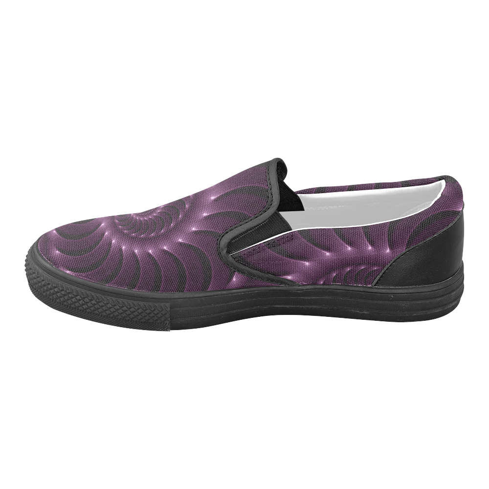 Digital Art Glossy Plum Purple Fractal Spiral Women's Unusual Slip-on Canvas Shoes (Model 019)