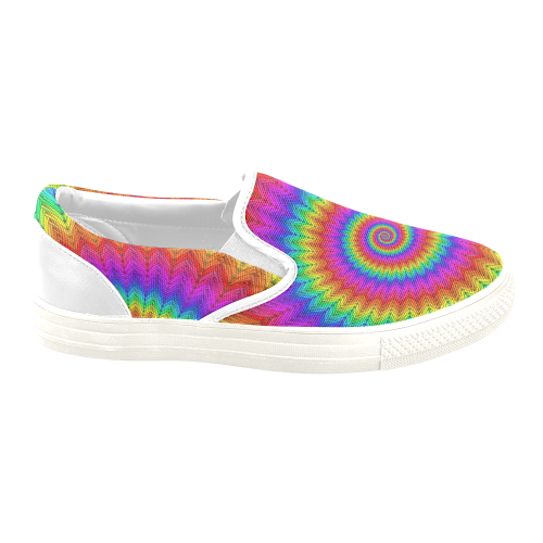 Psychedelic Rainbow Spiral Men's Unusual Slip-on Canvas Shoes (Model 019)