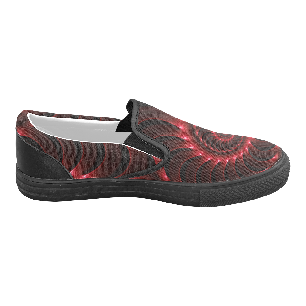 Digital Art Glossy Red Fractal Spiral Women's Unusual Slip-on Canvas Shoes (Model 019)