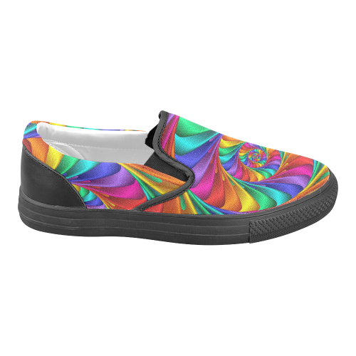 Psychedelic Rainbow Spiral Men's Unusual Slip-on Canvas Shoes (Model 019)