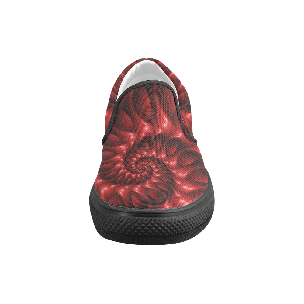 Digital Art Glossy Red Fractal Spiral Men's Unusual Slip-on Canvas Shoes (Model 019)