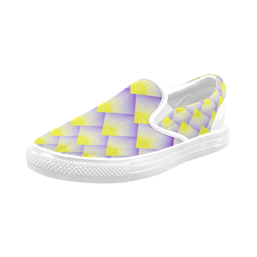 Geometric 3D Purple and Yellow Pyramids Men's Slip-on Canvas Shoes (Model 019)