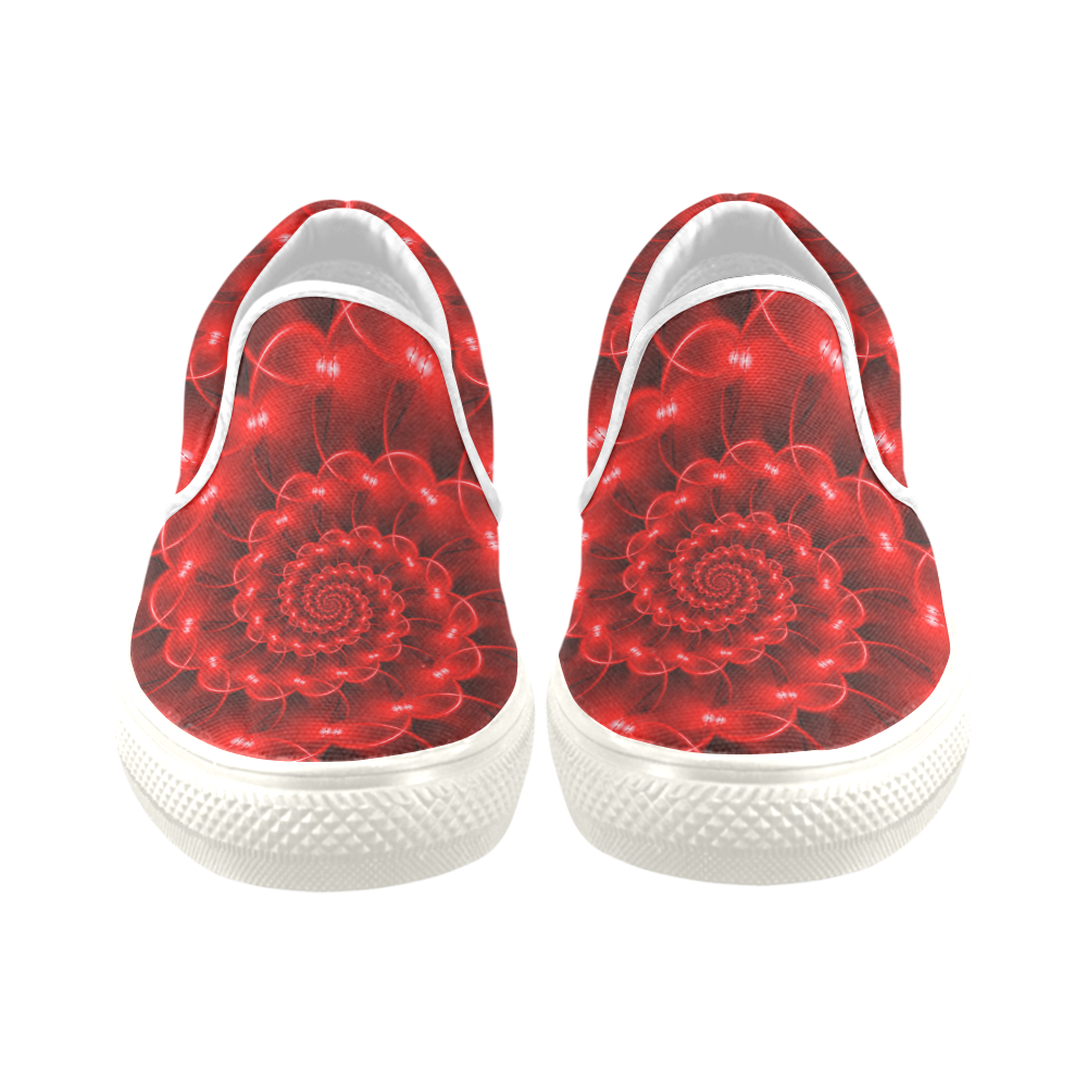 Digital Art Glossy Red Fractal Spiral Men's Unusual Slip-on Canvas Shoes (Model 019)