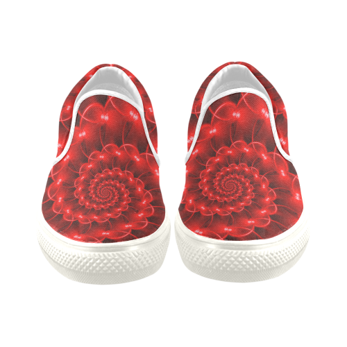 Digital Art Glossy Red Fractal Spiral Men's Unusual Slip-on Canvas Shoes (Model 019)