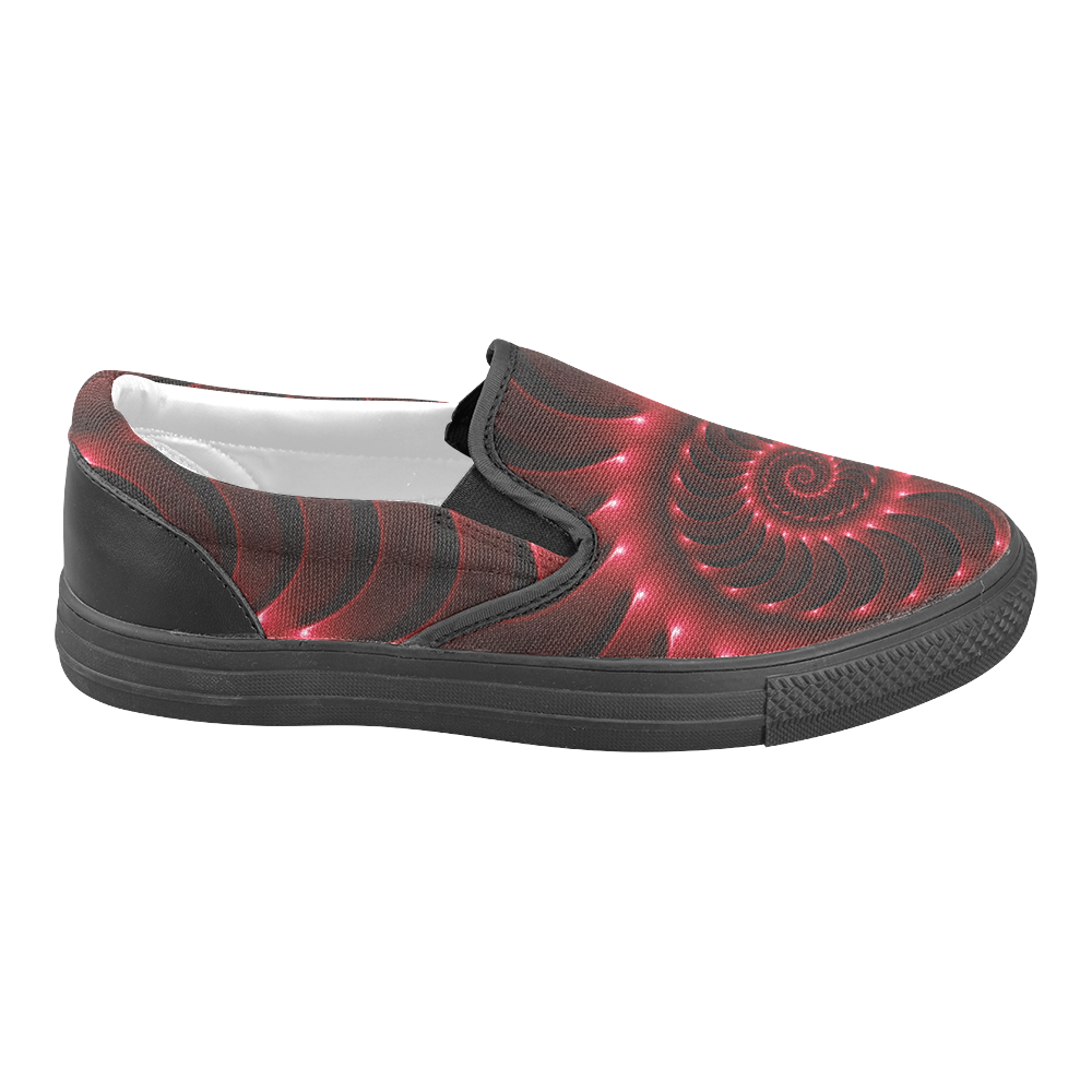 Digital Art Glossy Red Fractal Spiral Women's Unusual Slip-on Canvas Shoes (Model 019)