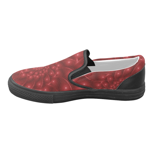 Digital Art Glossy Red Spiral Fractal Men's Unusual Slip-on Canvas Shoes (Model 019)