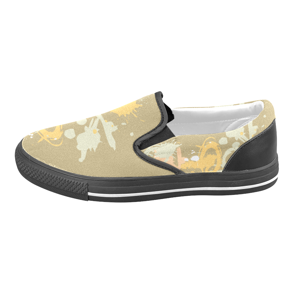 Paint splatters 73 beige peach ii VAS2 Women's Unusual Slip-on Canvas Shoes (Model 019)