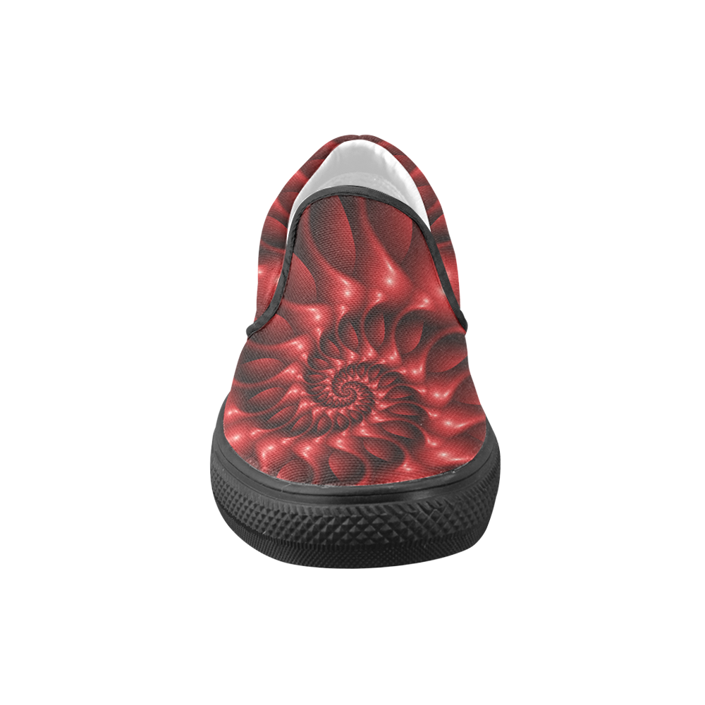 Digital Art Glossy Red Fractal Spiral Women's Unusual Slip-on Canvas Shoes (Model 019)