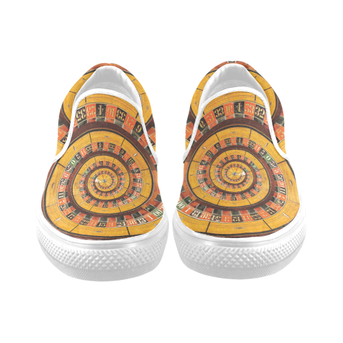 Casino Roullette Wheel Spiral Droste Women's Unusual Slip-on Canvas Shoes (Model 019)