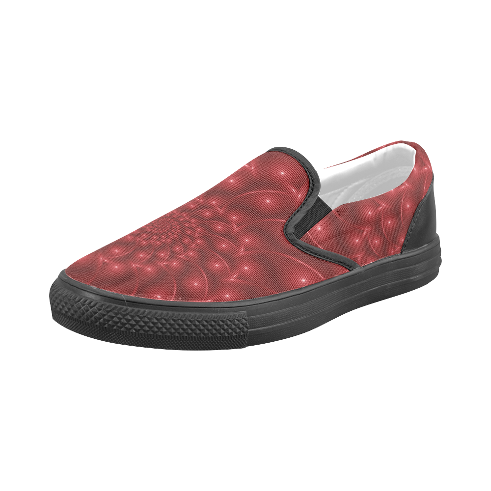 Digital Art Glossy Red Spiral Fractal Men's Slip-on Canvas Shoes (Model 019)