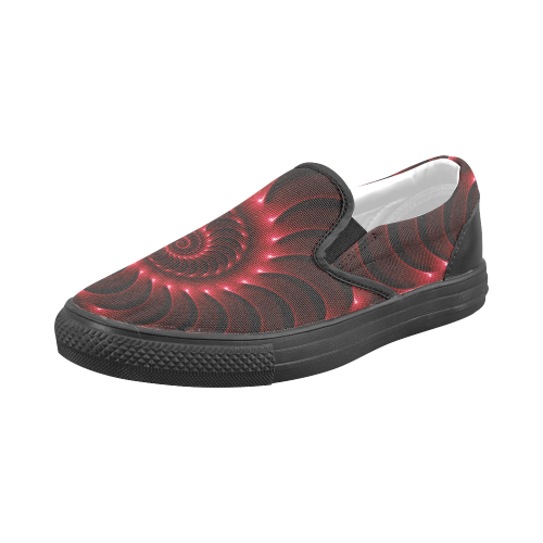 Digital Art Glossy Red Fractal Spiral Men's Slip-on Canvas Shoes (Model 019)