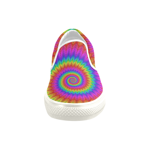 Psychedelic Rainbow Spiral Men's Unusual Slip-on Canvas Shoes (Model 019)