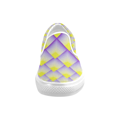 Geometric 3D Purple and Yellow Pyramids Women's Unusual Slip-on Canvas Shoes (Model 019)