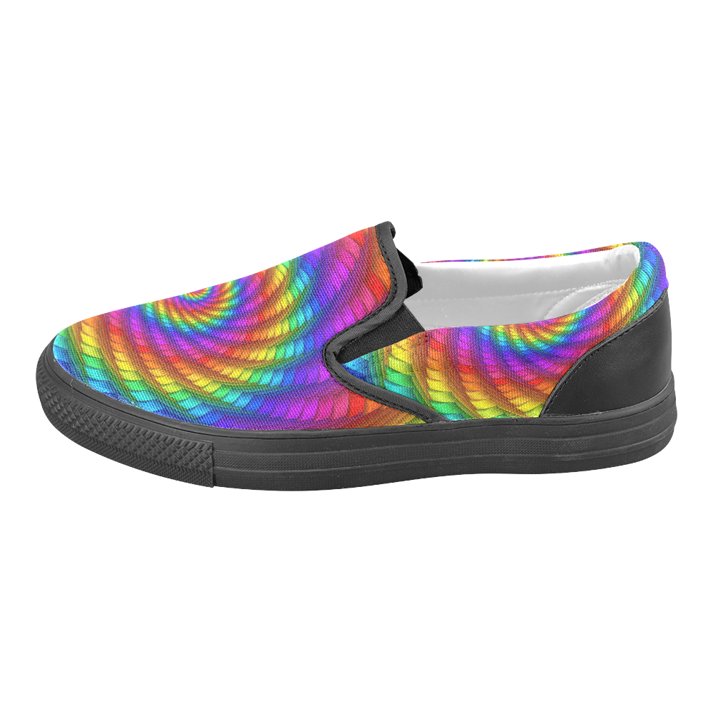 Psychedelic Rainbow Spiral Men's Unusual Slip-on Canvas Shoes (Model 019)