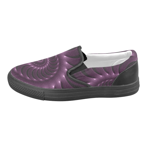 Digital Art Glossy Plum Purple Fractal Spiral Women's Unusual Slip-on Canvas Shoes (Model 019)