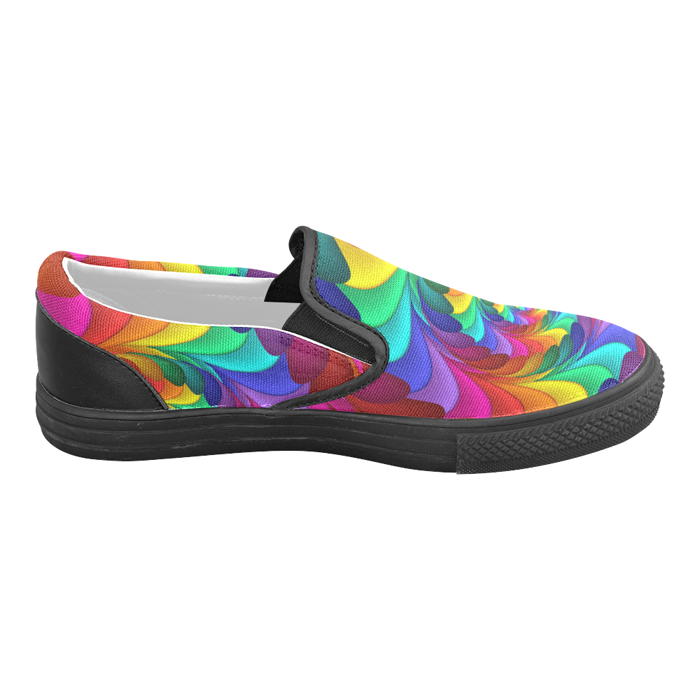 Psychedelic Rainbow Spiral Men's Unusual Slip-on Canvas Shoes (Model 019)