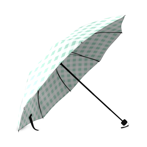 Mint Green Gingham Foldable Umbrella (Model U01)