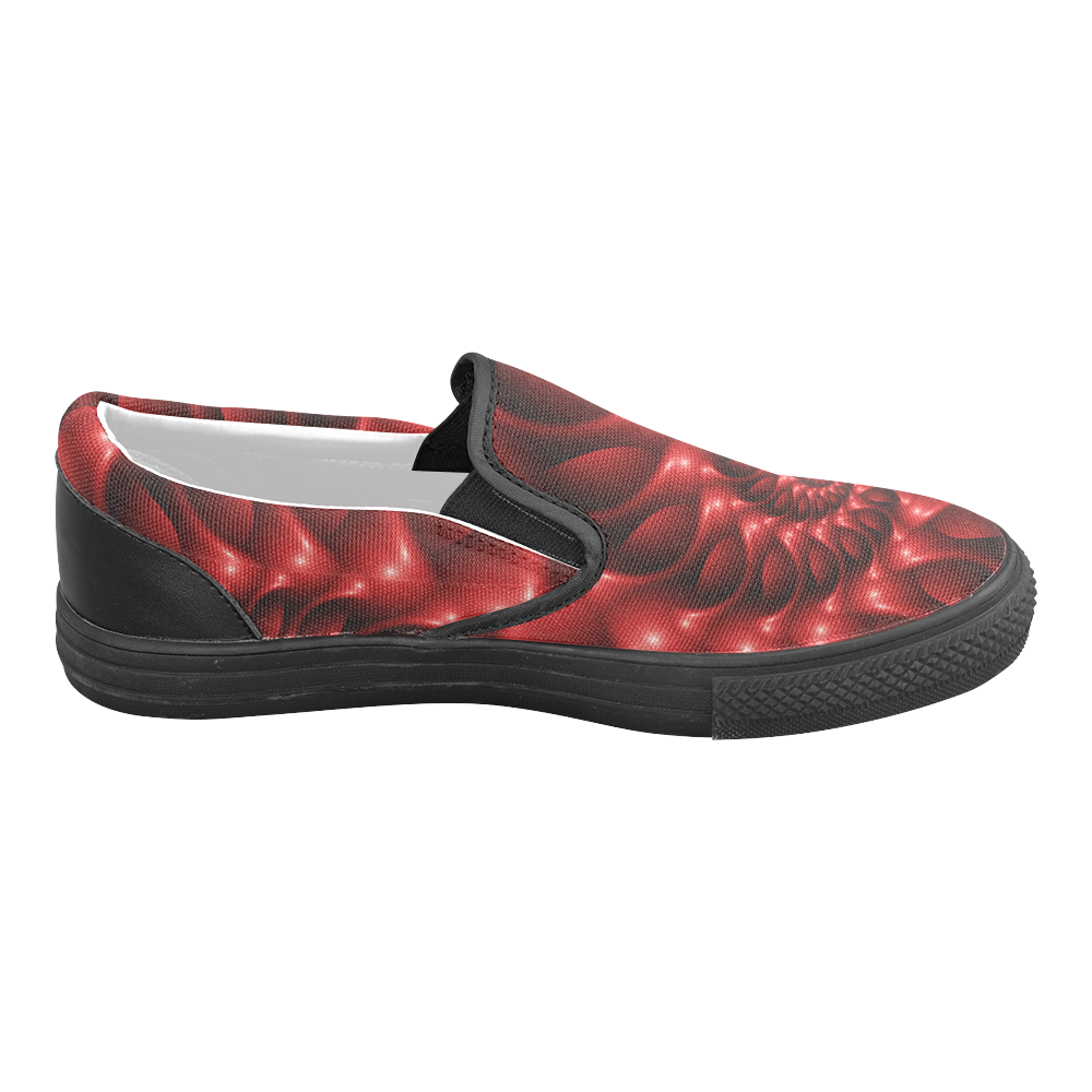 Digital Art Glossy Red Fractal Spiral Men's Slip-on Canvas Shoes (Model 019)