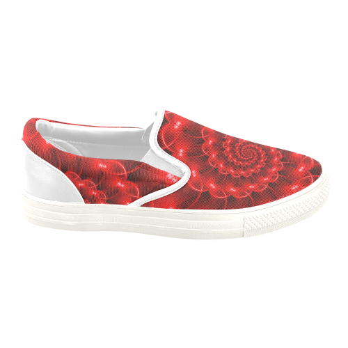 Digital Art Glossy Red Fractal Spiral Men's Unusual Slip-on Canvas Shoes (Model 019)