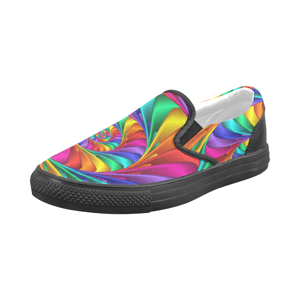Psychedelic Rainbow Spiral Men's Slip-on Canvas Shoes (Model 019)