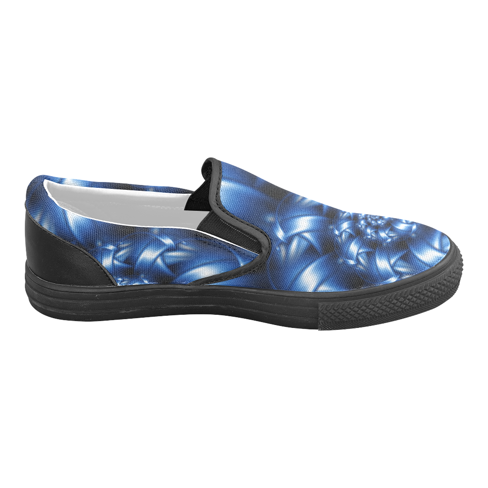 Digital Art Blue Fractal Spiral Men's Unusual Slip-on Canvas Shoes (Model 019)