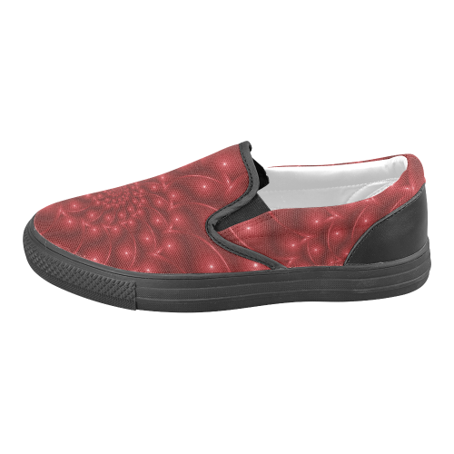 Digital Art Glossy Red Spiral Fractal Men's Slip-on Canvas Shoes (Model 019)