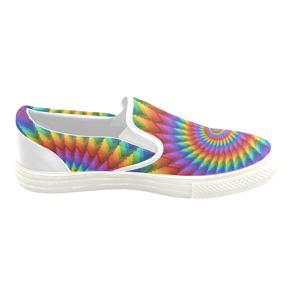 Psychedelic Rainbow Spiral Men's Unusual Slip-on Canvas Shoes (Model 019)