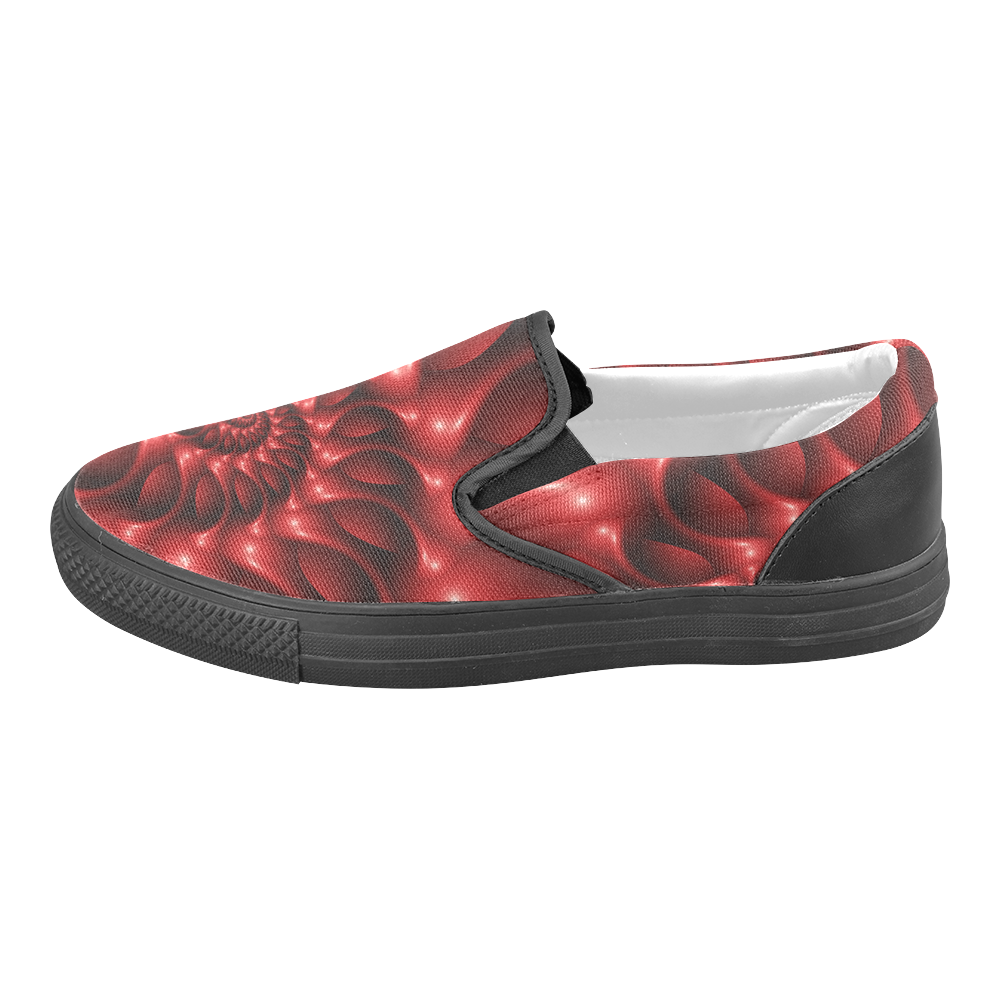 Digital Art Glossy Red Fractal Spiral Men's Slip-on Canvas Shoes (Model 019)