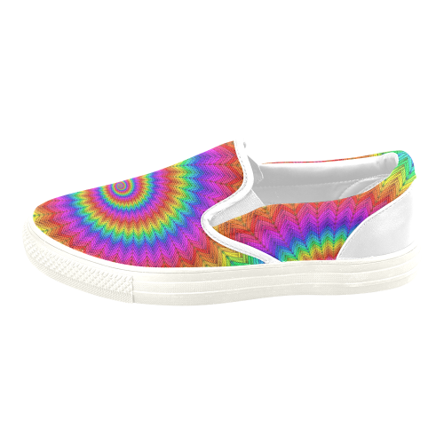 Psychedelic Rainbow Spiral Men's Unusual Slip-on Canvas Shoes (Model 019)