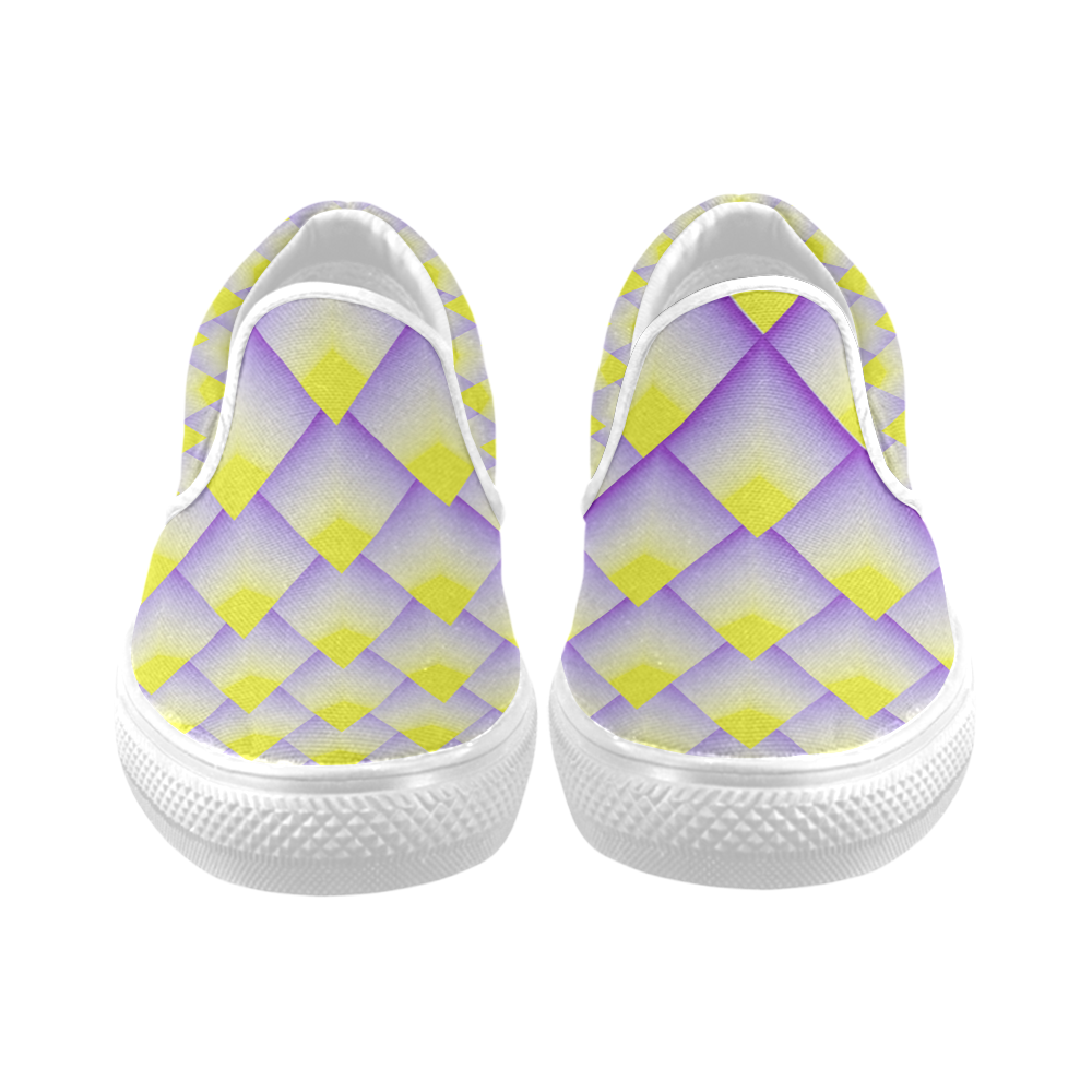 Geometric 3D Purple and Yellow Pyramids Men's Unusual Slip-on Canvas Shoes (Model 019)
