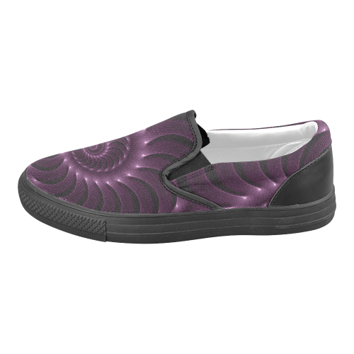 Digital Art Glossy Plum Purple Fractal Spiral Men's Unusual Slip-on Canvas Shoes (Model 019)