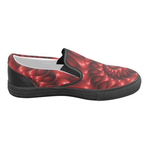 Digital Art Glossy Red Fractal Spiral Women's Unusual Slip-on Canvas Shoes (Model 019)