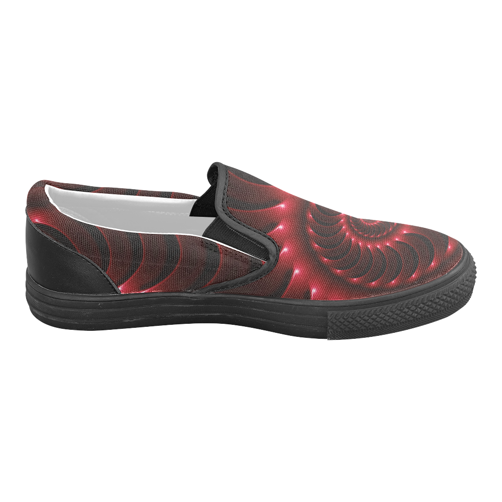 Digital Art Glossy Red Fractal Spiral Men's Unusual Slip-on Canvas Shoes (Model 019)