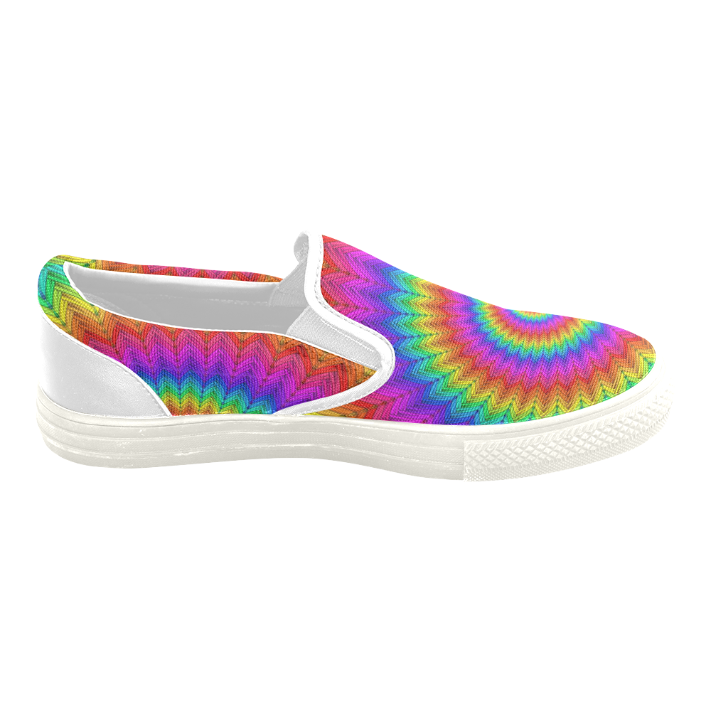 Psychedelic Rainbow Spiral Men's Unusual Slip-on Canvas Shoes (Model 019)