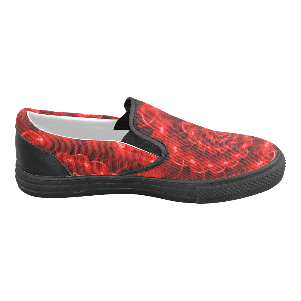 Digital Art Glossy Red Fractal Spiral Men's Slip-on Canvas Shoes (Model 019)