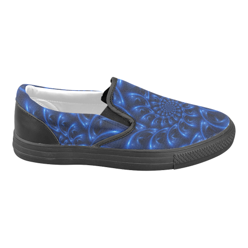 Digital Art Glossy Blue Spiral Fractal Men's Unusual Slip-on Canvas Shoes (Model 019)