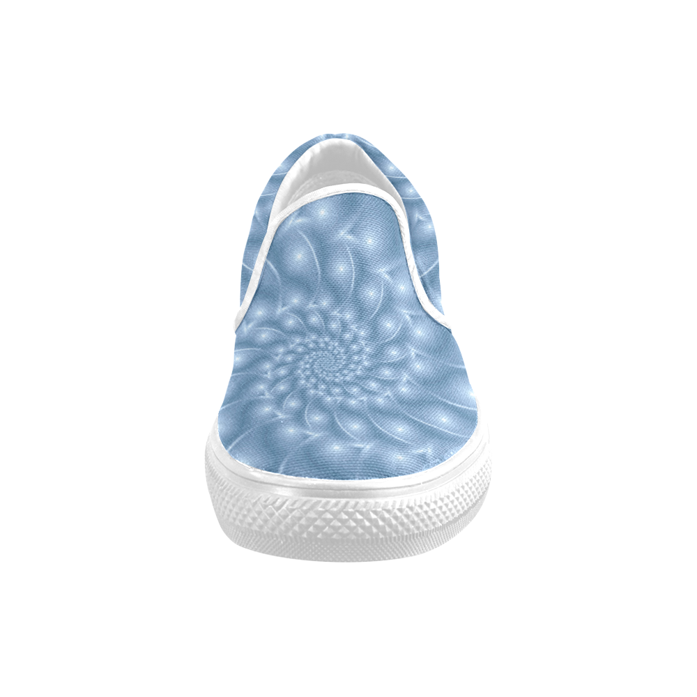 Digital Art Glossy Light Blue Spiral Fractal Women's Unusual Slip-on Canvas Shoes (Model 019)