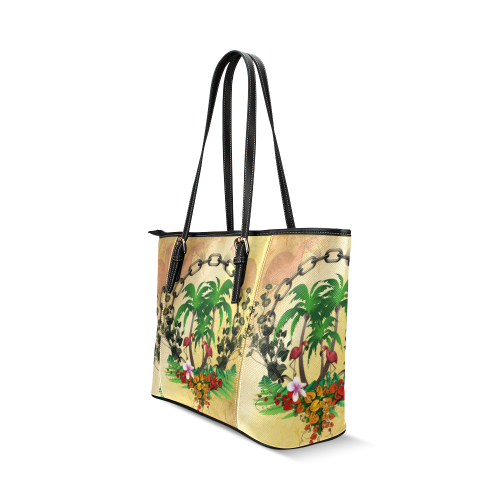 Tropical design Leather Tote Bag/Large (Model 1640)