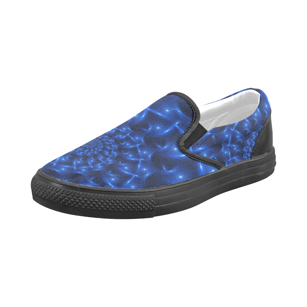 Digital Art Glossy Blue Spiral Fractal Men's Slip-on Canvas Shoes (Model 019)