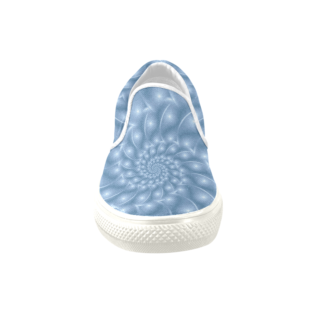Digital Art Glossy Light Blue Spiral Fractal Men's Unusual Slip-on Canvas Shoes (Model 019)