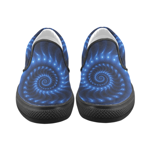 Digital Art Glossy Blue Spiral Fractal Women's Unusual Slip-on Canvas Shoes (Model 019)