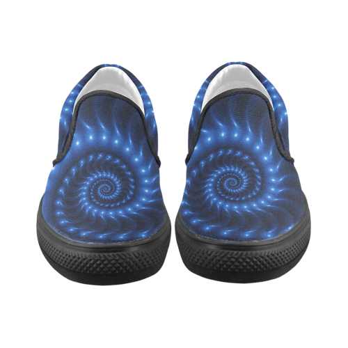 Digital Art Glossy Blue Spiral Fractal Men's Unusual Slip-on Canvas Shoes (Model 019)